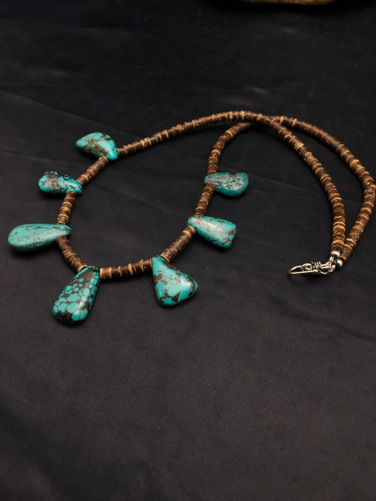 Spiderweb Turquoise & Bone Bead Navajo Sterling Silver Necklace 20" 4101