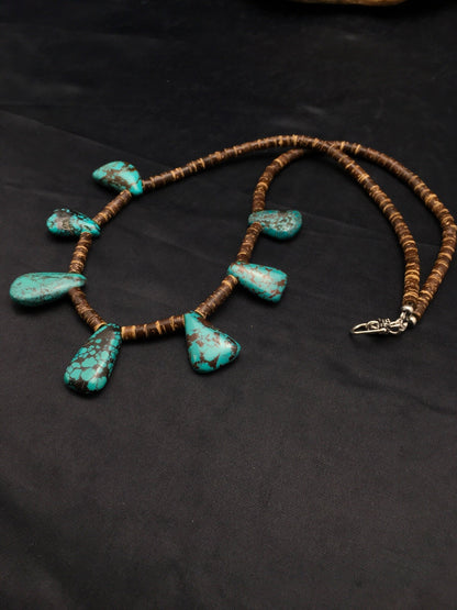 Spiderweb Turquoise & Bone Bead Navajo Sterling Silver Necklace 20" 4101
