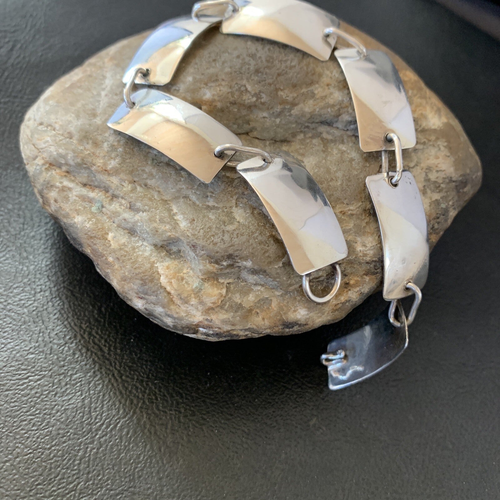 Native American Navajo All Sterling Silver Link Bracelet 8.25" 10763