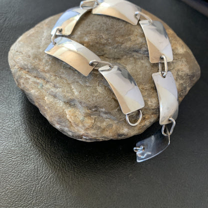 Native American Navajo All Sterling Silver Link Bracelet 8.25" 10763