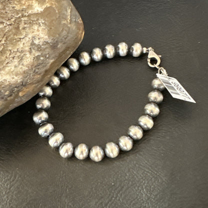 Native American Navajo 7mm Beads 7” Sterling Silver Bracelet 99977