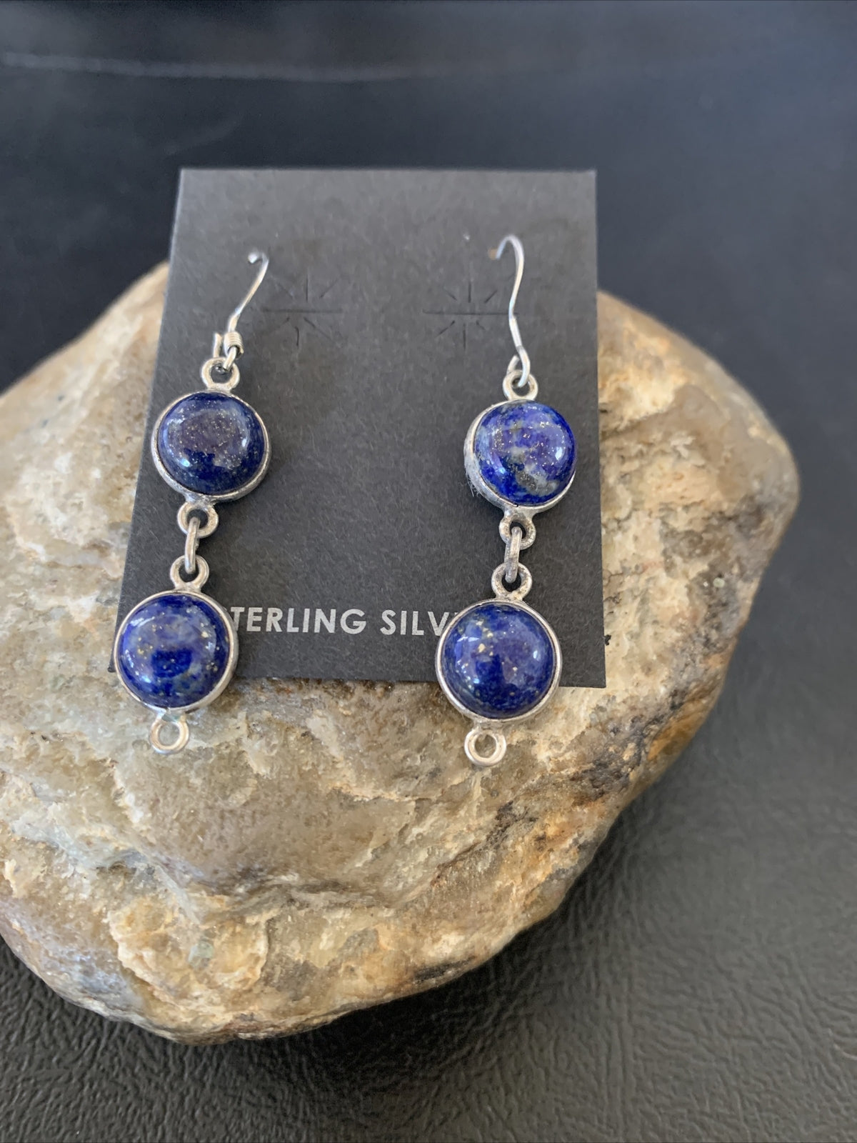 Native Blue Lapis Sterling Silver Multi-Stone Dangle Drop Earrings 1" 12710