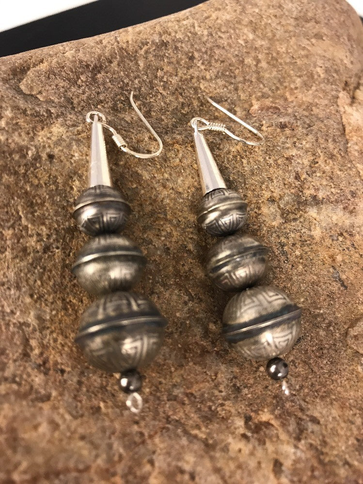 Handmade Native American Sterling Silver Beaded Earrings 1.5” 10053