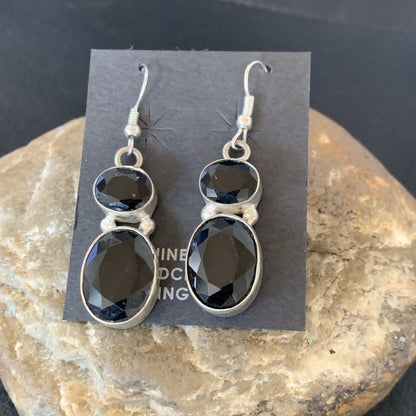 Native Black Smokey Quartz Navajo Sterling Silver Dangle Drop Earrings 12686