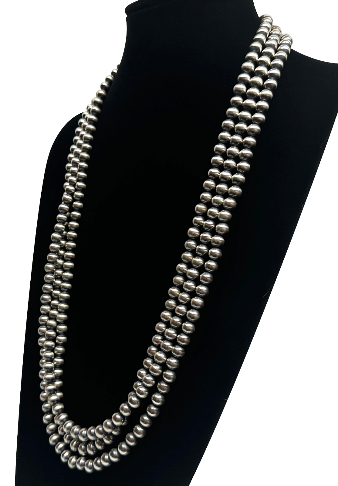 Native American 8mm Sterling Silver Navajo Pearls 80" Single Strand Necklace