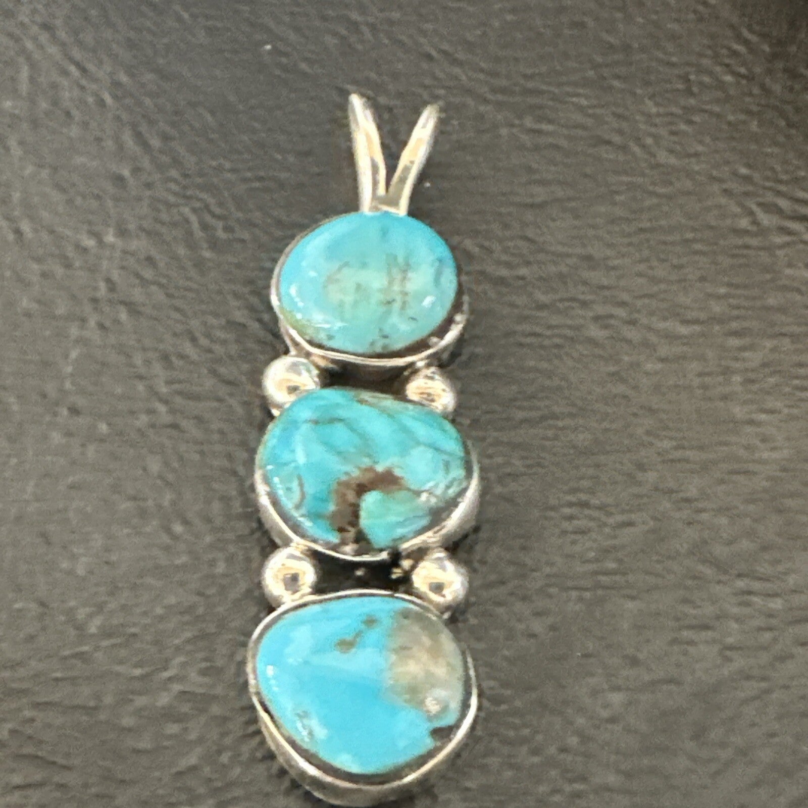 Blue Turquoise 3 Stone Navajo Sterling Silver Cluster Pendant Only 18347