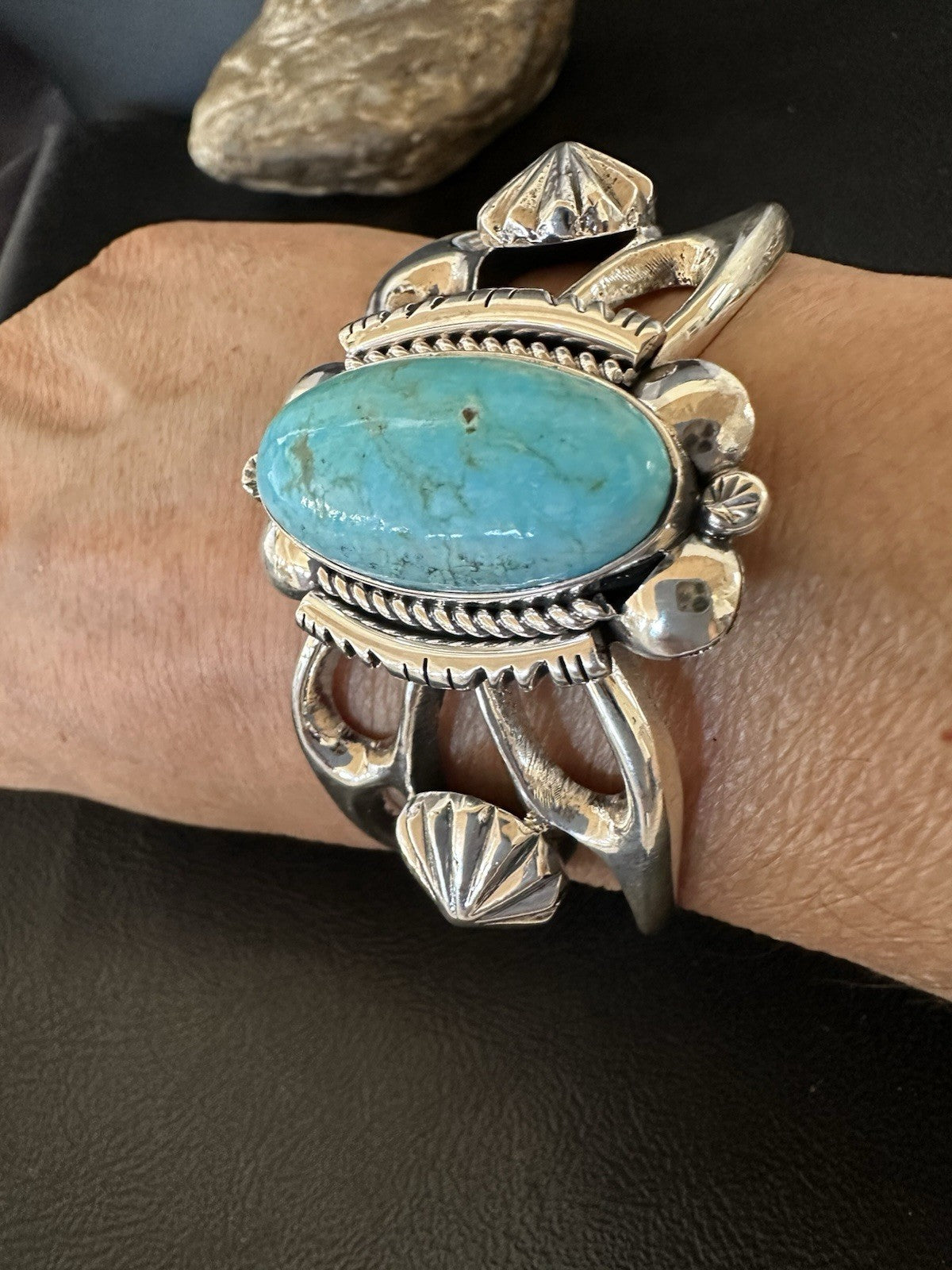 WoMens Tufa Kingman Turquoise Navajo Sterling Silver Cuff Bracelet 7.1" 19453