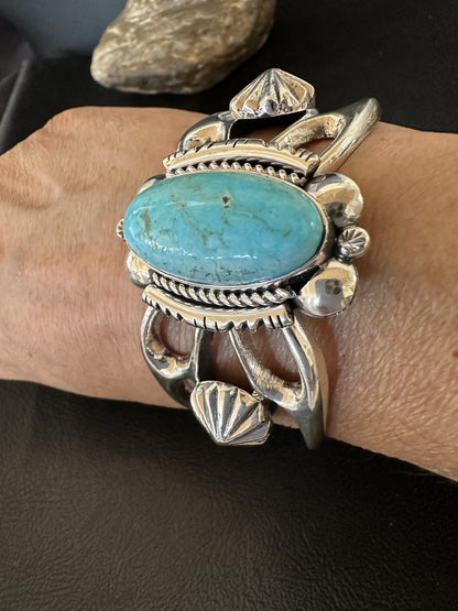 WoMens Tufa Kingman Turquoise Navajo Sterling Silver Cuff Bracelet 7.1" 19453