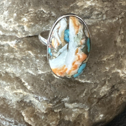 Blue Turquoise Spiny Oyster Southwestern Sterling Silver Ring Size 8 18439