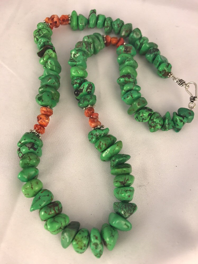 Green Magnesite Spiny Oyster Navajo Sterling Silver Necklace Gift 20" 17546