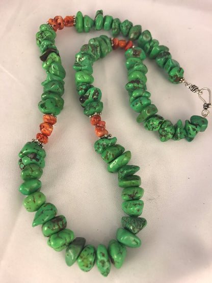 Green Magnesite Spiny Oyster Navajo Sterling Silver Necklace Gift 20" 17546