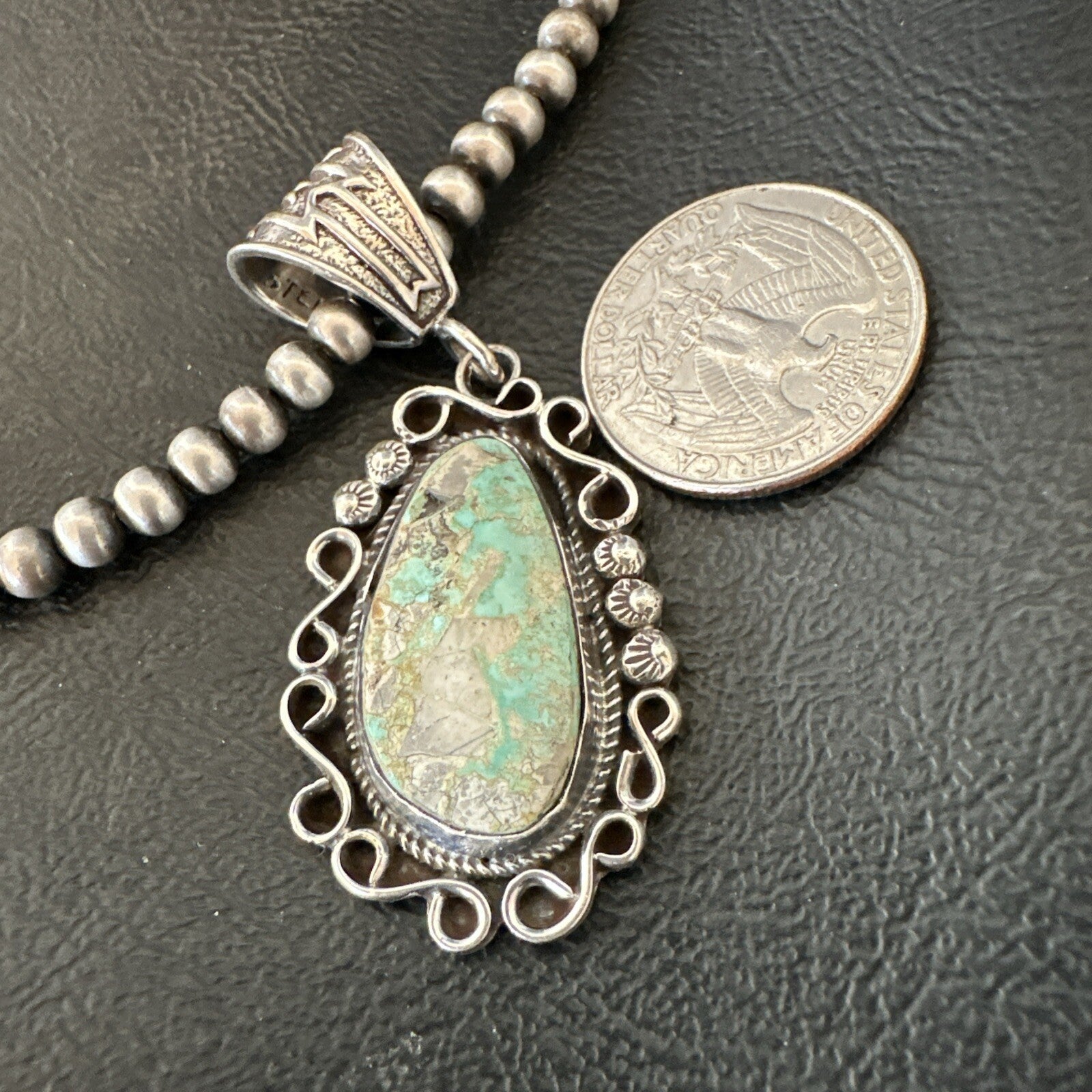 Mens Women Navajo Sterling Silver Green Royston Turquoise Necklace Pendant 18682