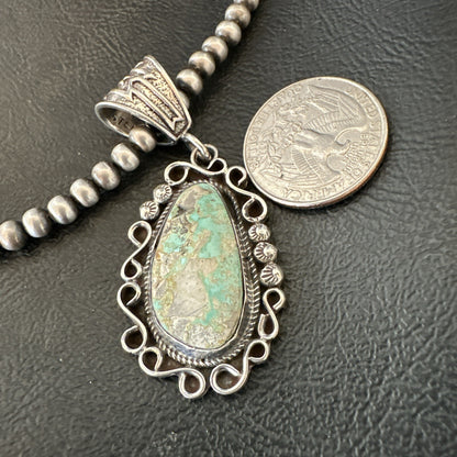 Mens Women Navajo Sterling Silver Green Royston Turquoise Necklace Pendant 18682