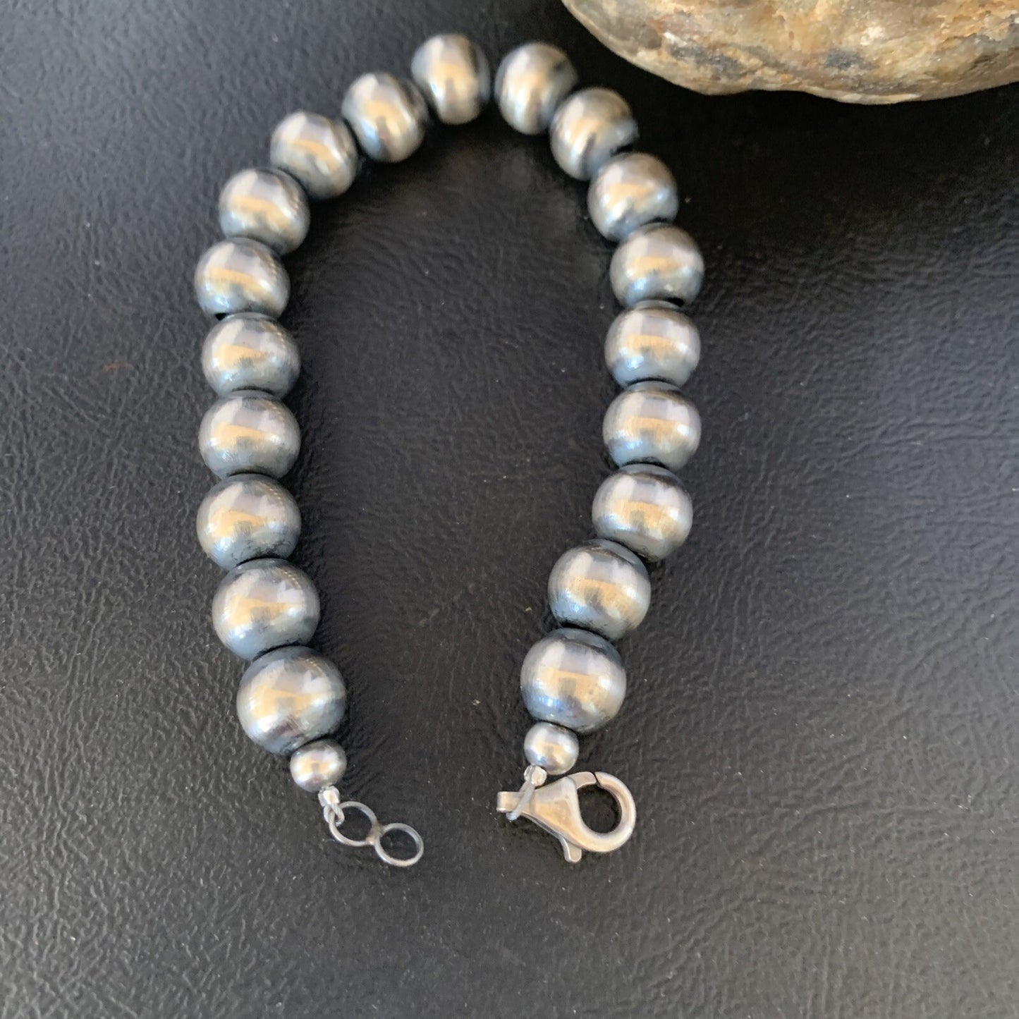 Native American Navajo 10mm Beads 7” Sterling Silver Bracelet 91007