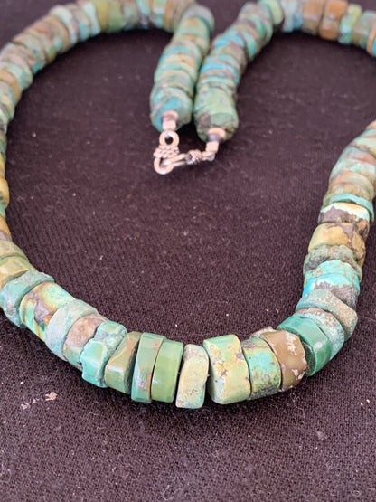 Native Navajo Sterling Silver Turquoise 10 mm Heishi Bead Necklace 369