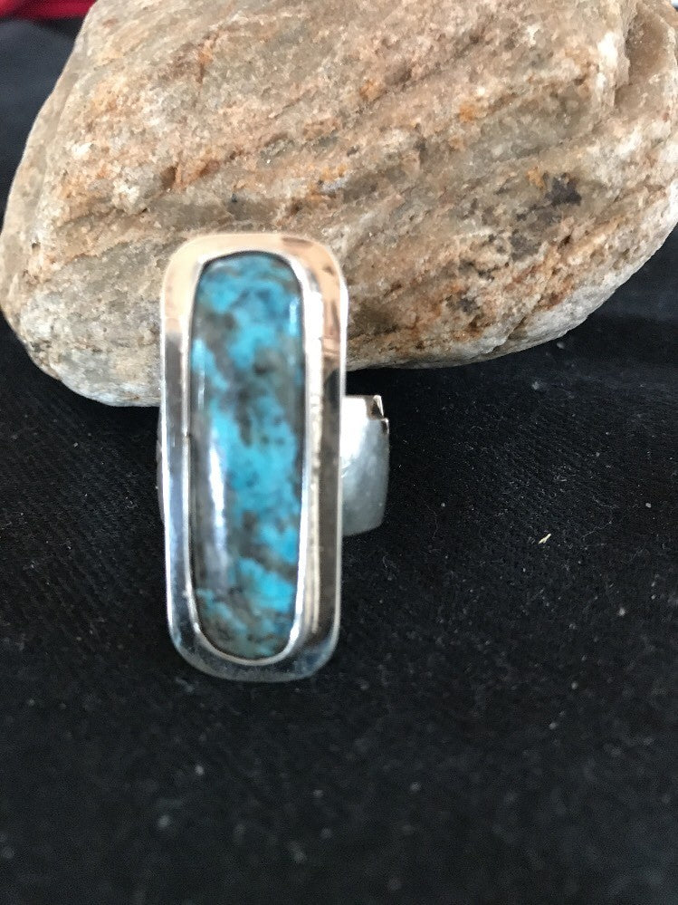 Native American Navajo Sterling Silver Handmade Blue Turquoise Ring Sz 8