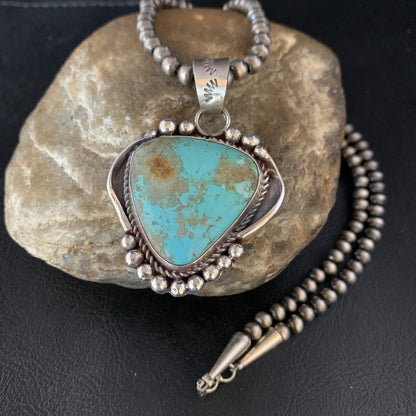 Mens Navajo Sterling Blue Turquoise#8 Necklace Pendant Nat American 13664N