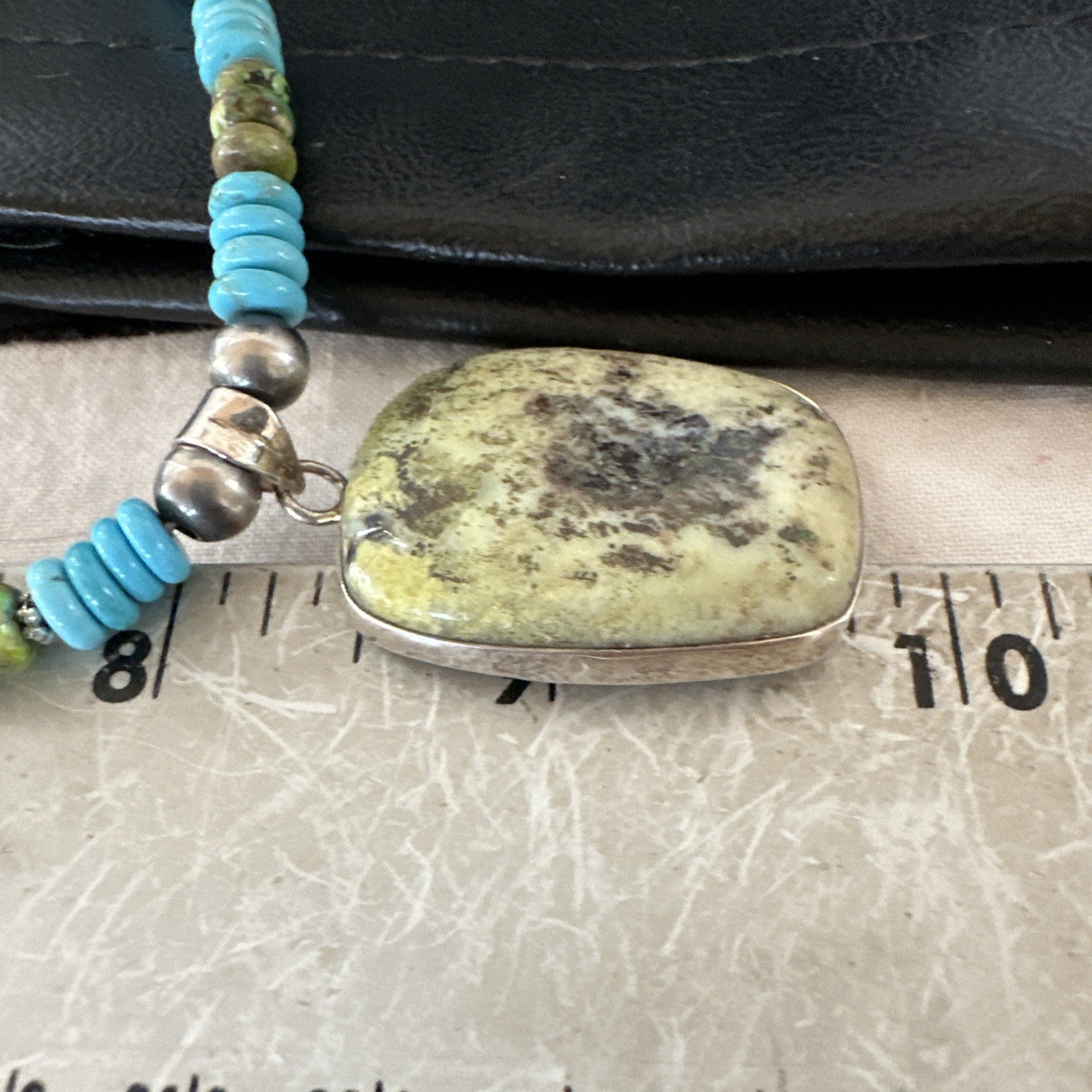 Green Gaspeite Pendant Blue Turquoise Navajo Sterling Silver Necklace 20" 19672