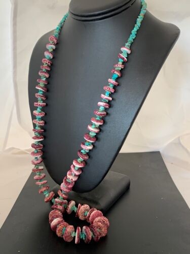 Navajo Purple Spiny Turquoise Necklace 32" | Sterling Silver | Authentic Native American Handmade | 11305