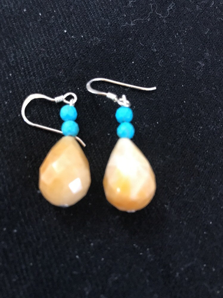 Native Turquoise & Jade Bead Navajo Dangle Earrings Sterling Silver 03817