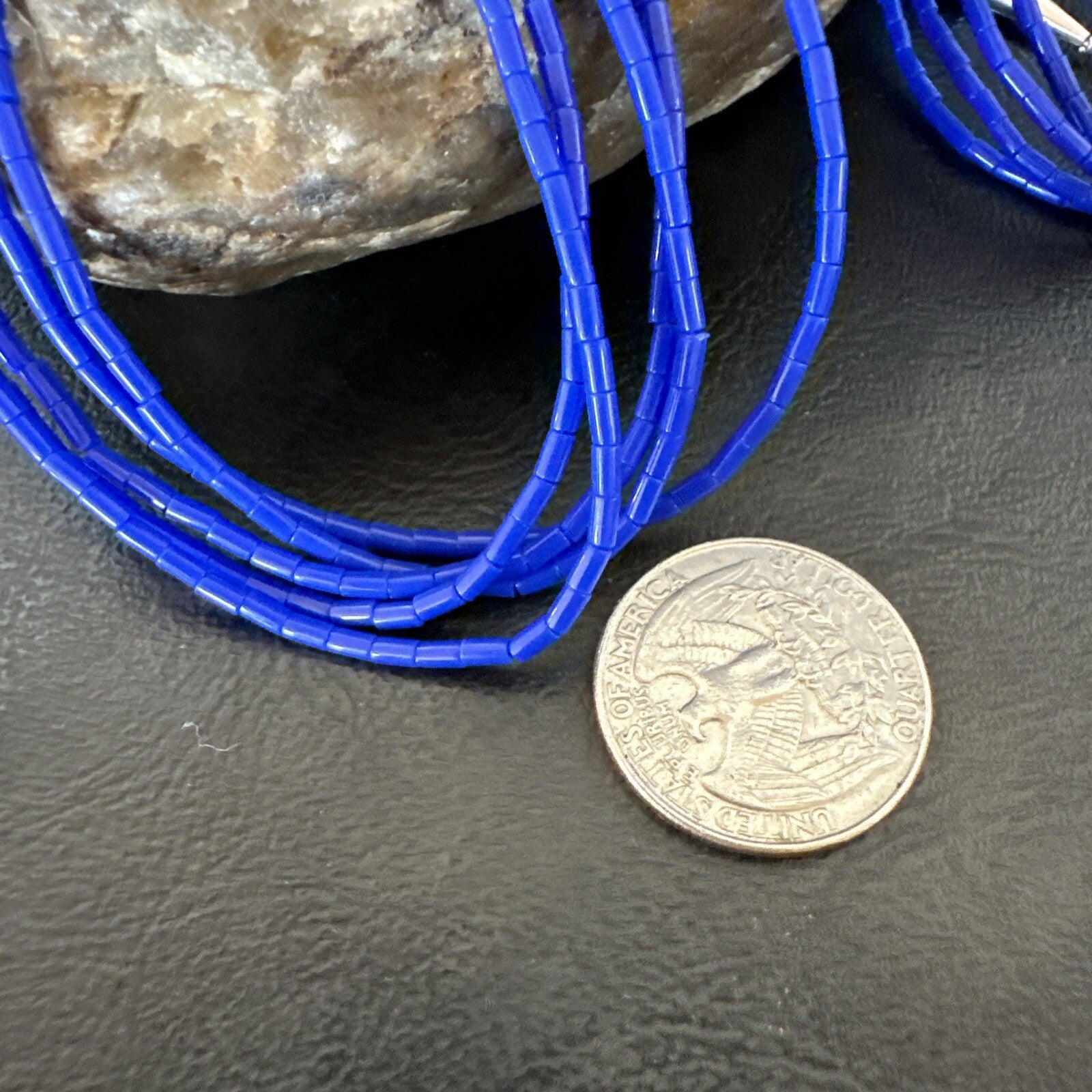 Navajo Lapis 5S Sterling Silver Tube Heishi Bead Necklace 19” 18102