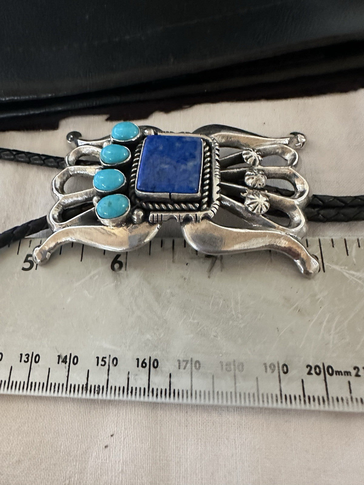 Mens Tufa Blue Lapis Lazuli Turquoise Navajo Sterling Silver Bolo Tie 3” 19472
