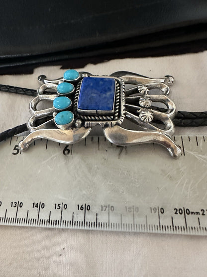Mens Tufa Blue Lapis Lazuli Turquoise Navajo Sterling Silver Bolo Tie 3” 19472
