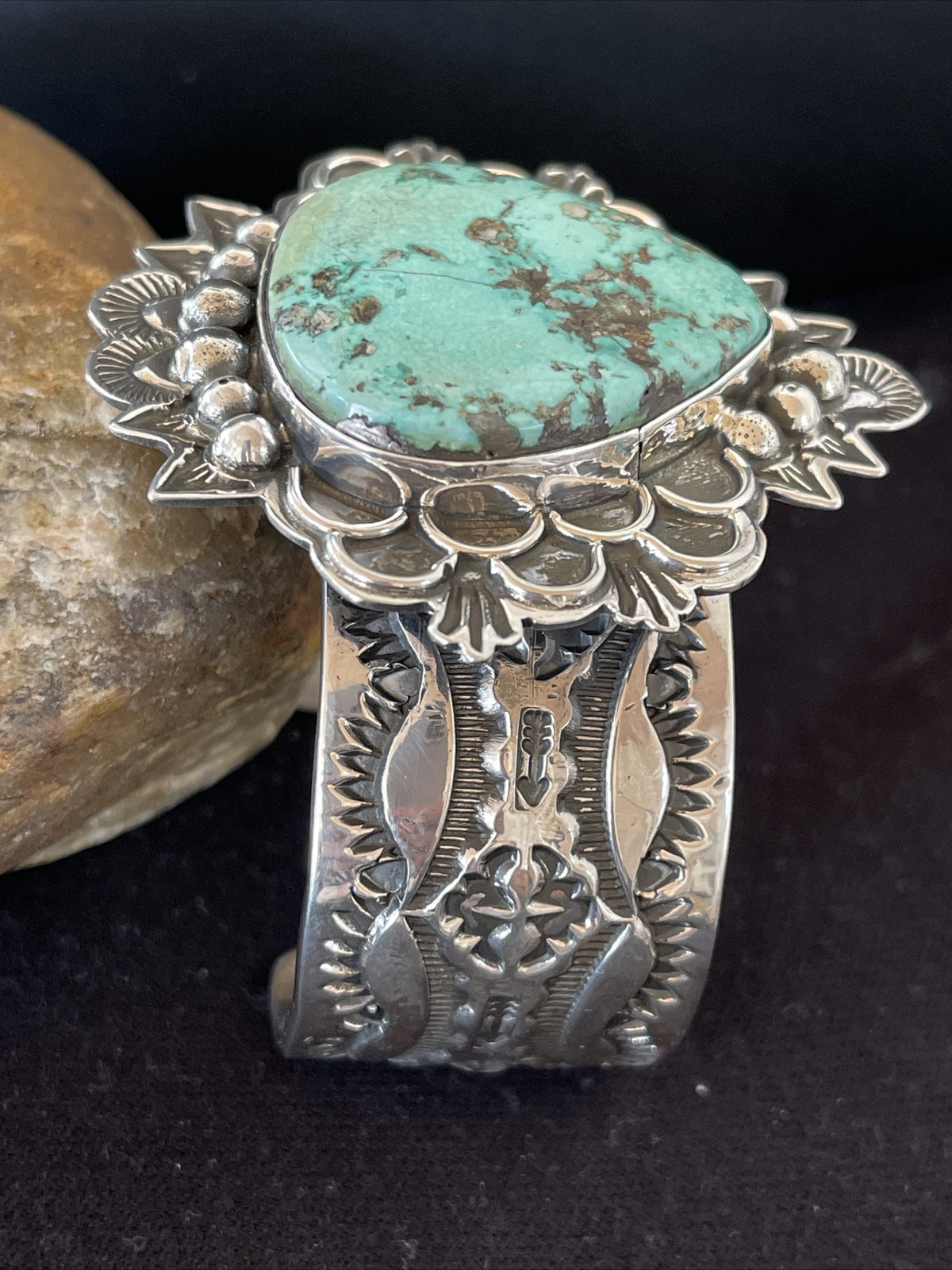 Native Mens Navajo Sterling Silver Handmade Turquoise Cuff Bracelet 1289