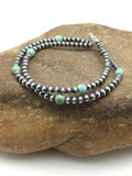 Blue Turquoise Bracelet Navajo Beads | Sterling Silver | Authentic Native American Handmade | 378