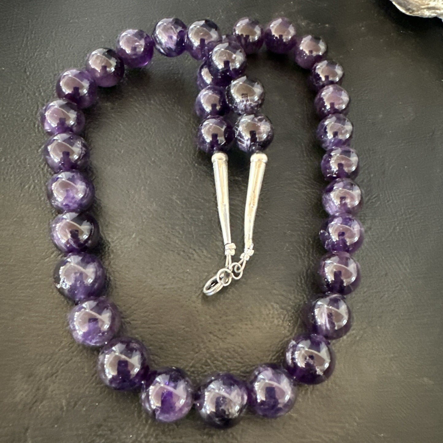 12mm Purple Amethyst Southwestern Sterling Silver Necklace 19” 18619