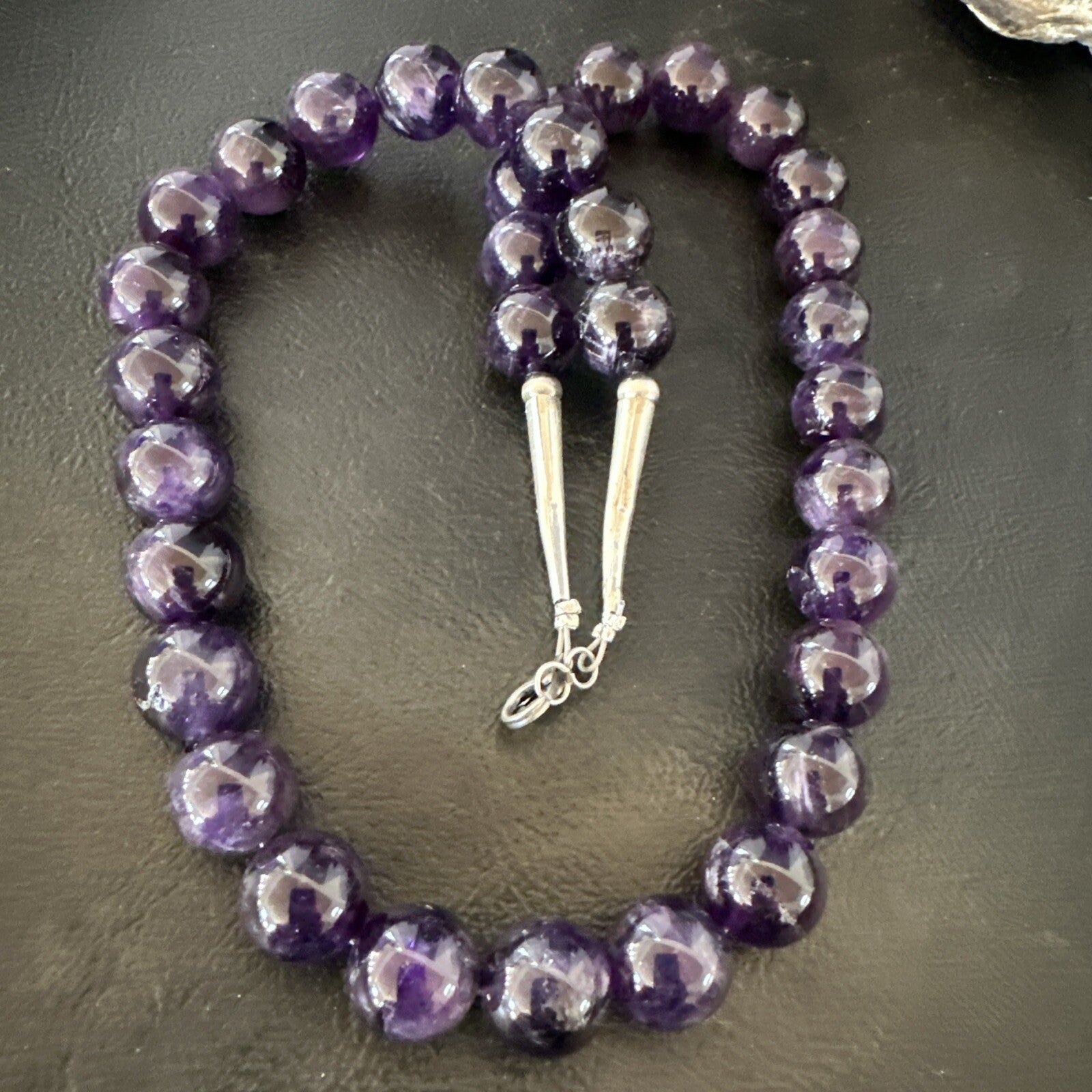 12mm Purple Amethyst Southwestern Sterling Silver Necklace 19” 18619