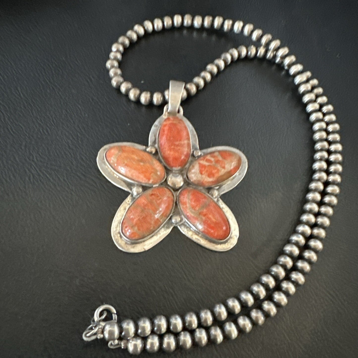Navajo Apple Sponge Coral Sterling Silver Necklace Pendant 18133