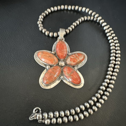 Navajo Apple Sponge Coral Sterling Silver Necklace Pendant 18133