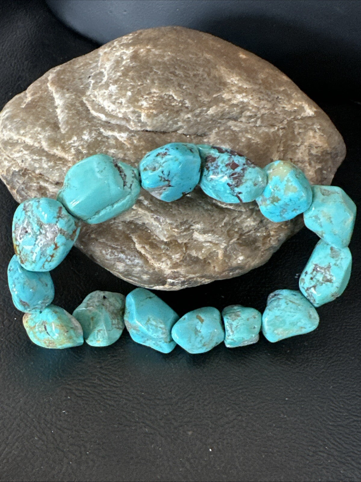 Mens Womens Blue Turquoise Stretch Stone Friendship Bracelet 7" 18869