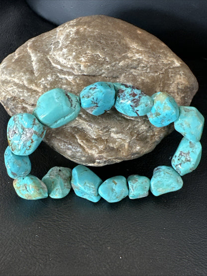 Mens Womens Blue Turquoise Stretch Stone Friendship Bracelet 7" 18869