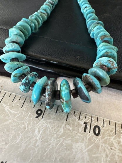Navajo Blue Turquoise Shell Sterling Silver 24” Necklace 19710