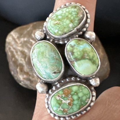 Navajo Sterling Silver Cluster Green Sonoran Gold Turquoise Ring Sz 11 18618