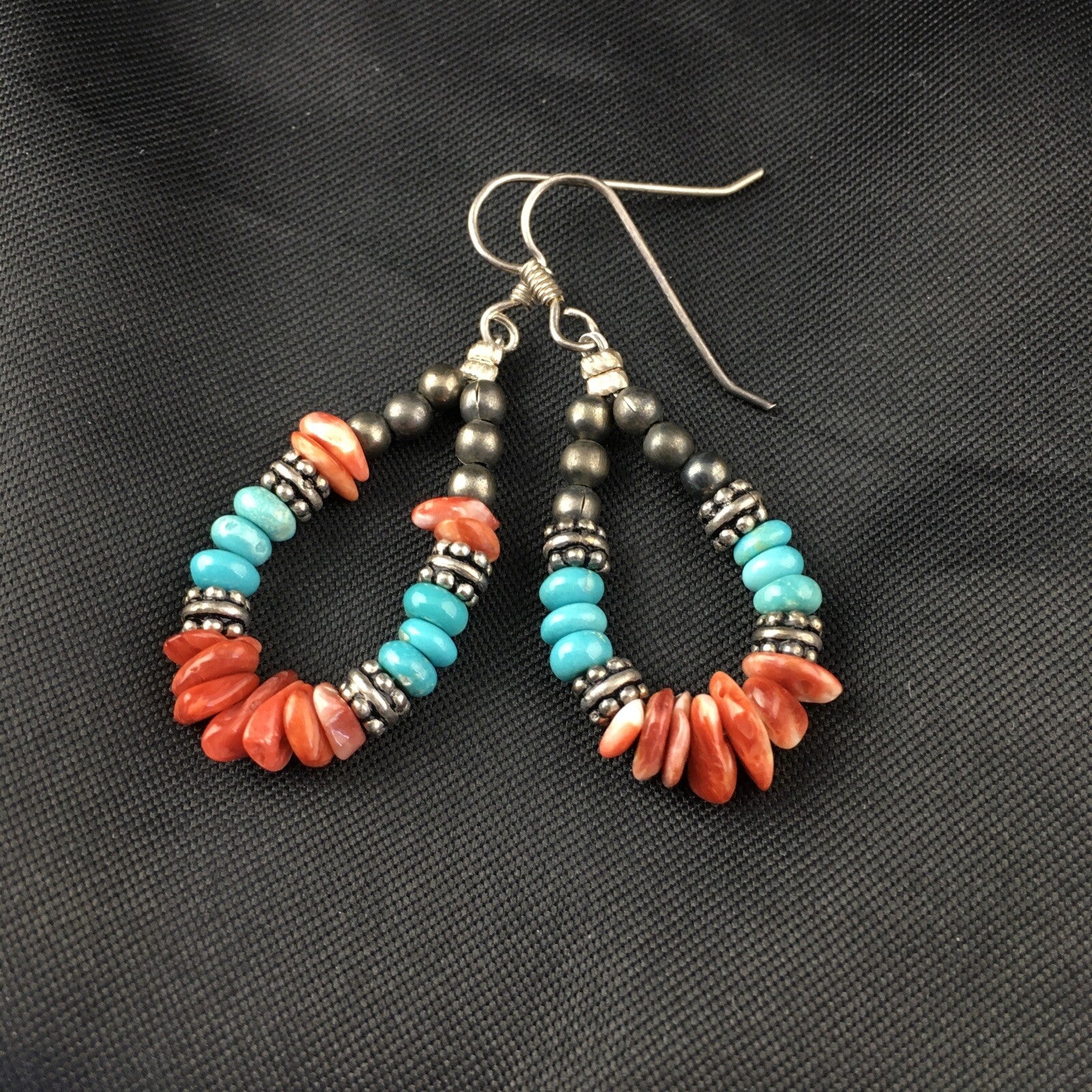 Turquoise Spiny Oyster Navajo Sterling Silver Earrings 1.25” 2034