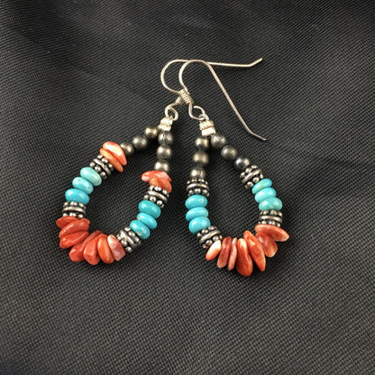 Turquoise Spiny Oyster Navajo Sterling Silver Earrings 1.25” 2034