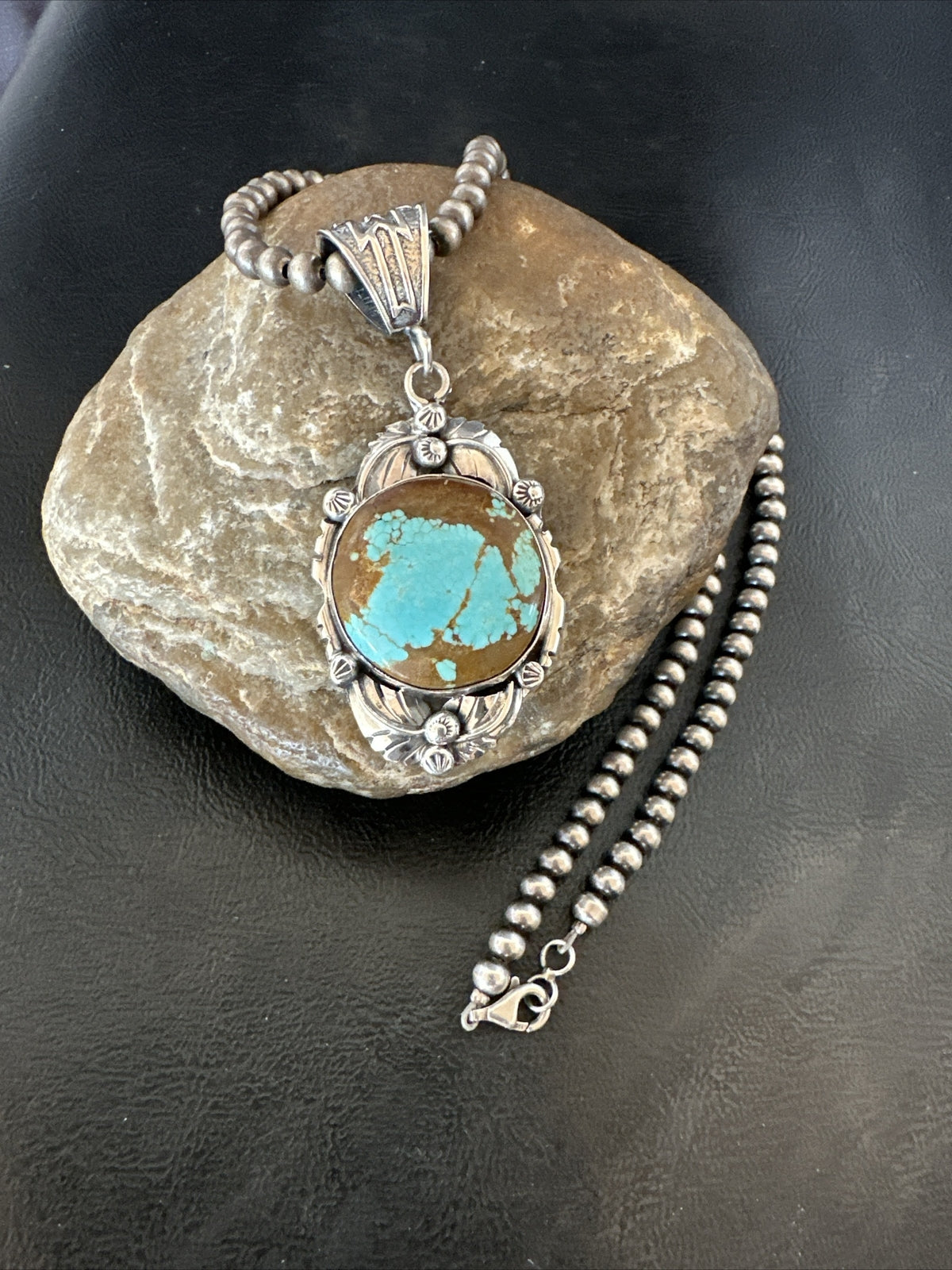 Mens Blue Turquoise#8 Pendant Navajo Sterling Silver Necklace 18071