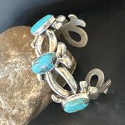 Tufa Cast Blue Turquoise 3 Stone Navajo Cuff Bracelet | Sterling Silver | Authentic Native American Handmade | 18572