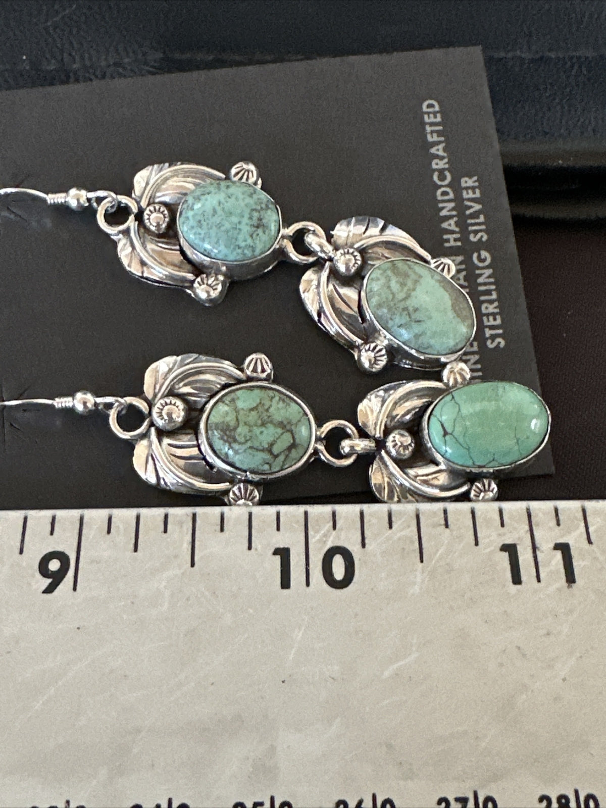 Native Navajo Green Turquoise Sterling Silver Dangle Earrings 2” 17910