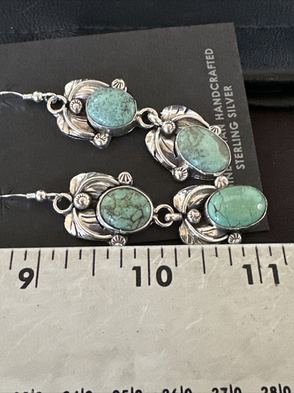 Native Navajo Green Turquoise Sterling Silver Dangle Earrings 2” 17910
