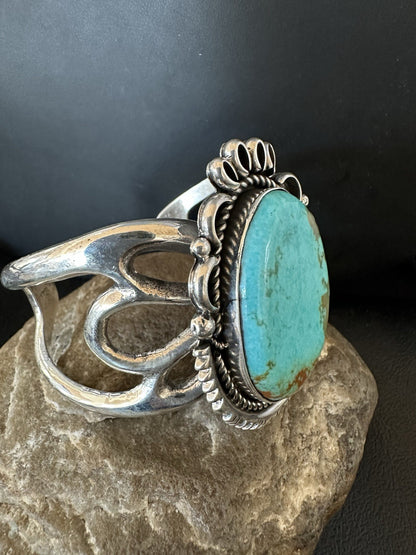 Mens Womens Tufa Blue Turquoise#8 Navajo Sterling Silver Cuff Bracelet 7.7"19450