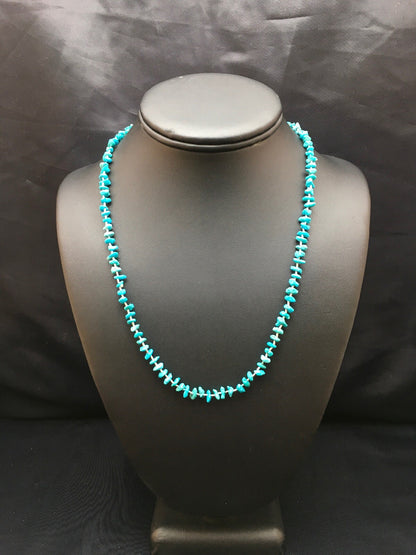 Blue Nugget Turquoise Navajo Sterling Silver Heishi Necklace 19" 08959