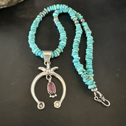 Mens Blue Turquoise Spiny Naja Pendant Navajo Sterling Silver Necklace 21” 17719