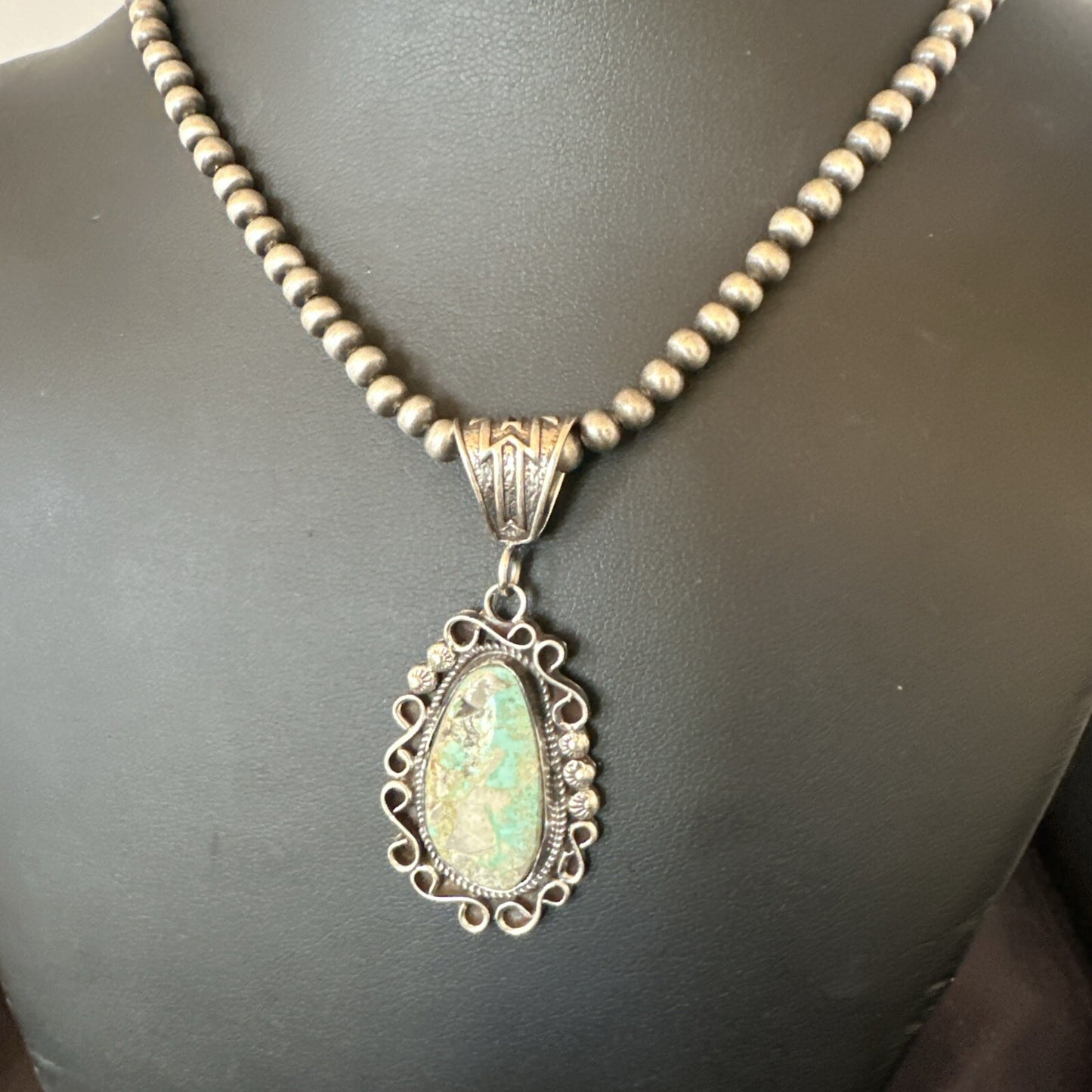 Mens Women Navajo Sterling Silver Green Royston Turquoise Necklace Pendant 18682