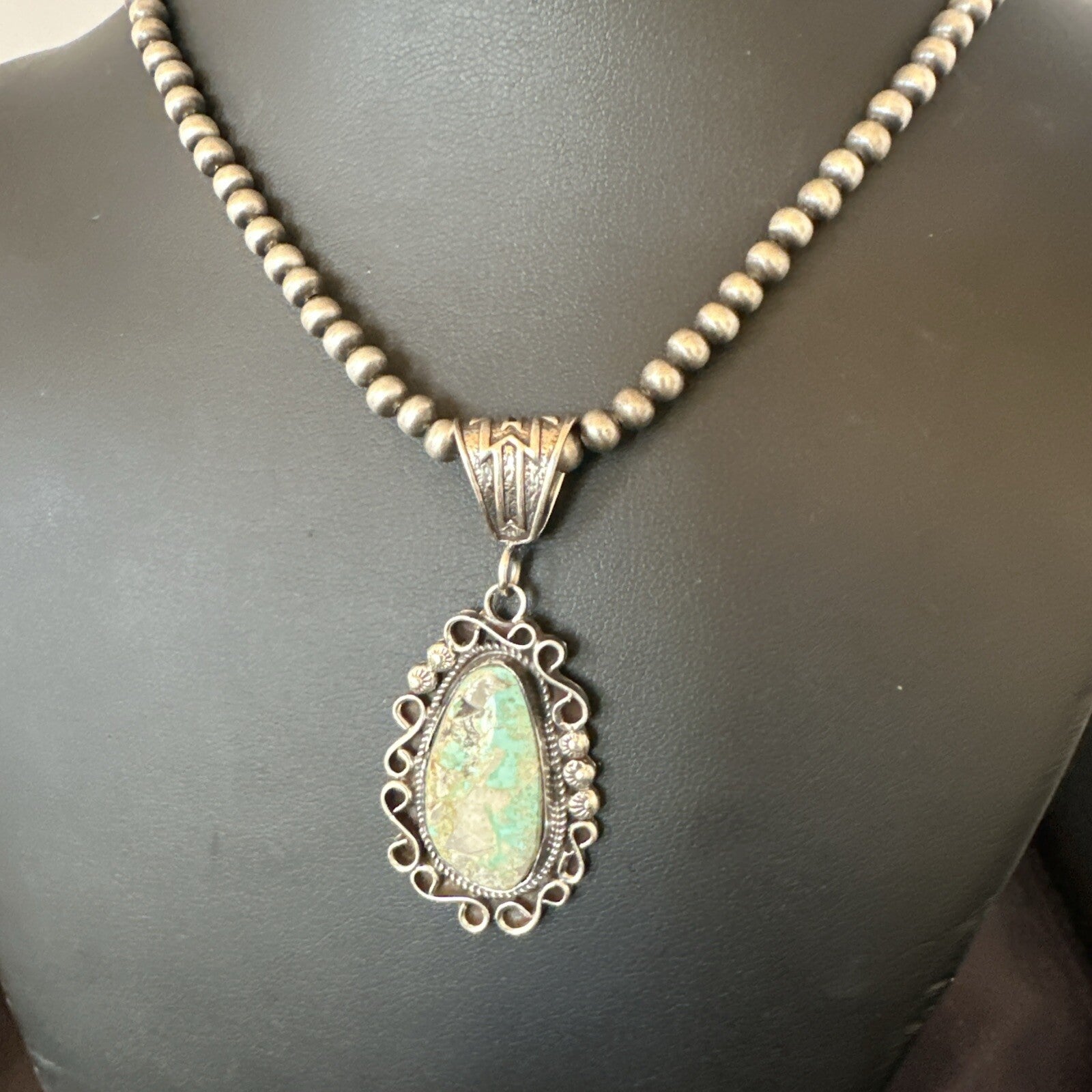 Mens Women Navajo Sterling Silver Green Royston Turquoise Necklace Pendant 18682