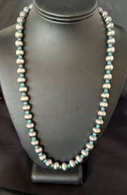 Blue Turquoise 10mm Round Beads Necklace 24" | Sterling Silver | Authentic Native American Handmade | 92408