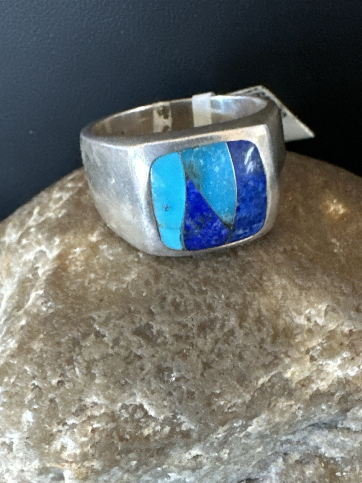 MultiColor Navajo Sterling Turquoise Lapis Inlay Ring Sz 10 18816